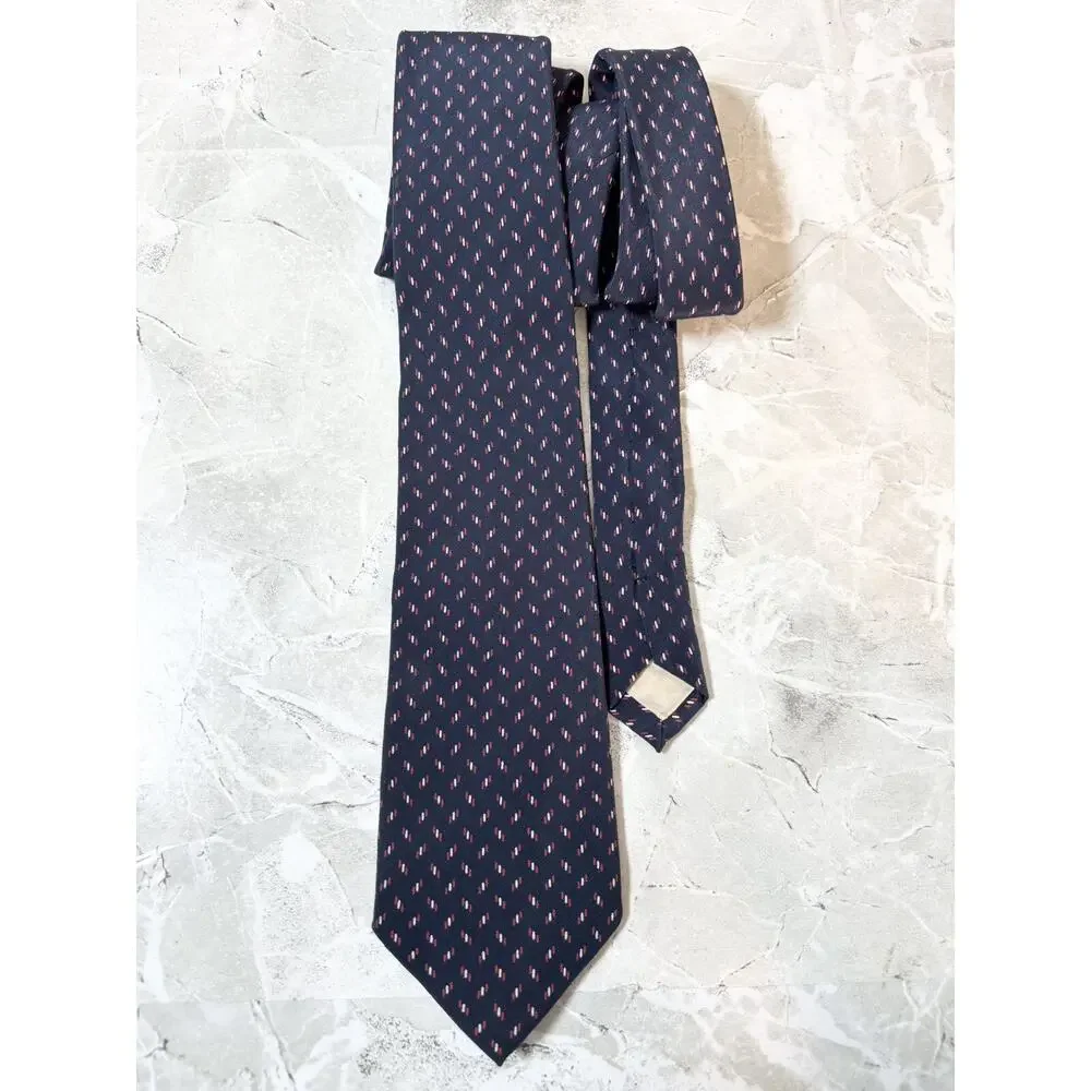 Vintage Paco Rabanne Paris Tie Navy Blue Woven Silk Necktie Men's Suit Accessory